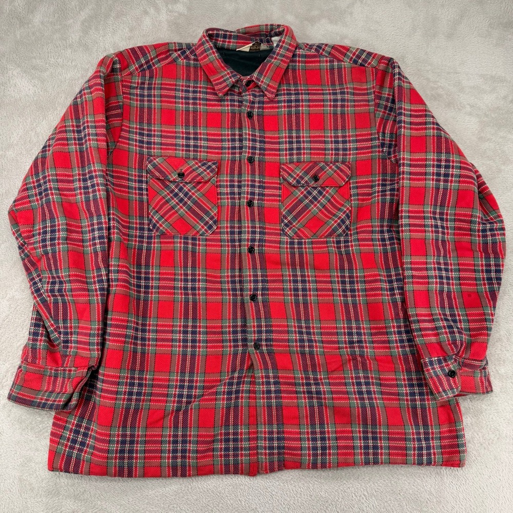 Vintage Frostproof Plaid Flannel Quilt Lined Shirt Jacket Mens XL Red Preowned